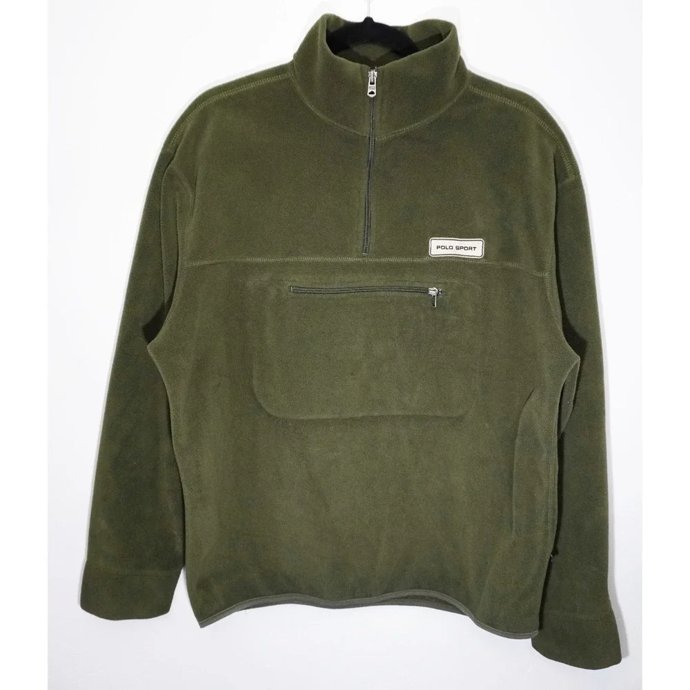 VTG 90s Polo Sport Ralph Lauren Green PolarTec Quarter Zip Fleece Men's Large - Picture 1 of 8